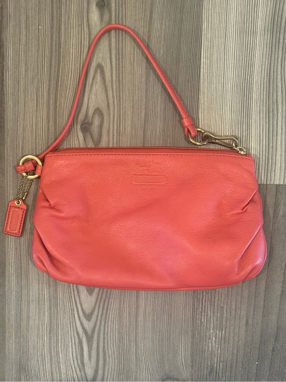Coach Coral Leather Wristlet - Gold Hardware